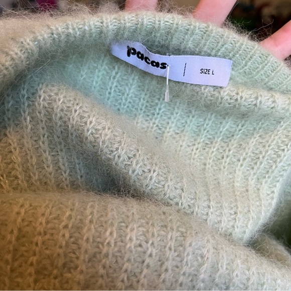 NWOT 🦙 Baby Alpaca Pacas Chic Minimalist Seafoam Mint Crew Neck Sweater L - Picture 11 of 12